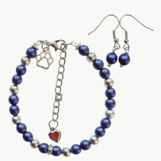 Armband och örhänge tass&hjärta blå 12