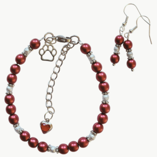 Armband och örhänge tass&hjärta röd 4