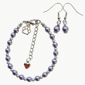 Armband och örhänge tass&hjärta lila 5