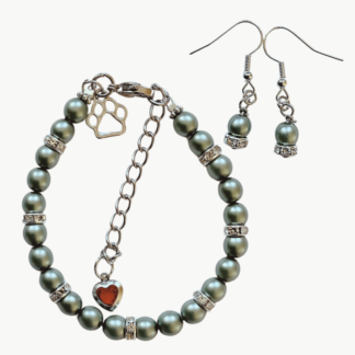 Armband och örhänge tass&hjärta grön 8